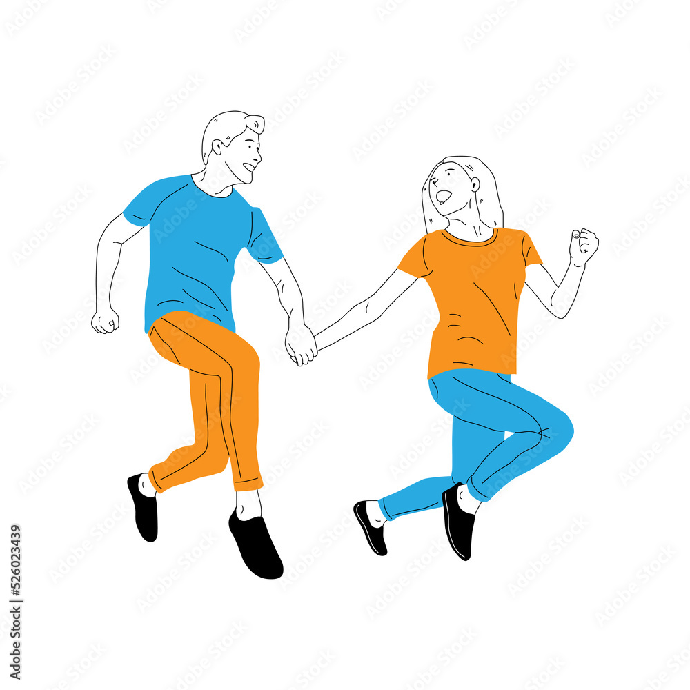 illustration of a man and woman couple jumping for joy illustration of a man and woman couple jumping for joy