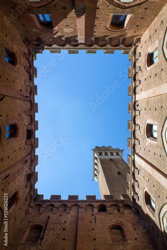 low angle shot straight up from the center of an italian palazzo