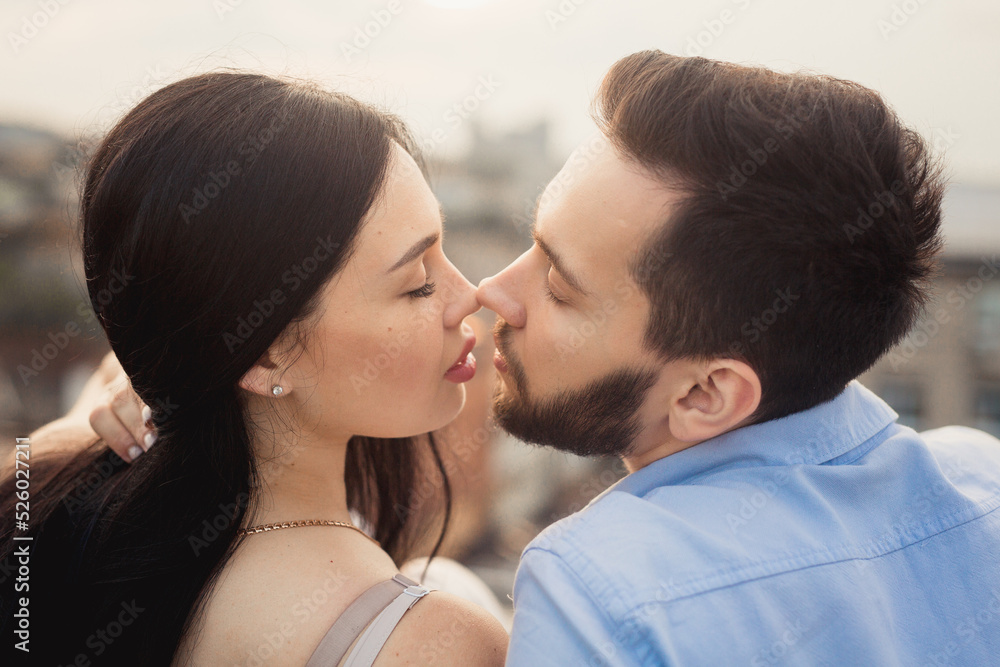 Close up portrait of caucasian young loving couple.Love, people, happiness and lifestyle concept Close up portrait of caucasian young loving couple.Love, people, happiness and lifestyle concept