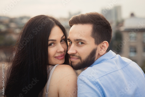 Close up portrait of caucasian young loving couple.Love, people, happiness and lifestyle concept