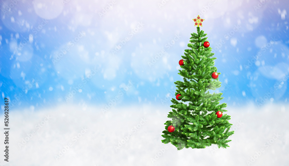 Christmas tree with decorations on a blue background