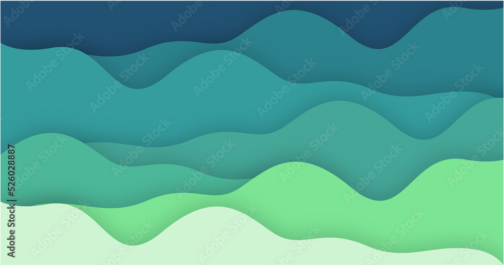Abstract gradient blue in paper cut wavy shapes layers background with ...