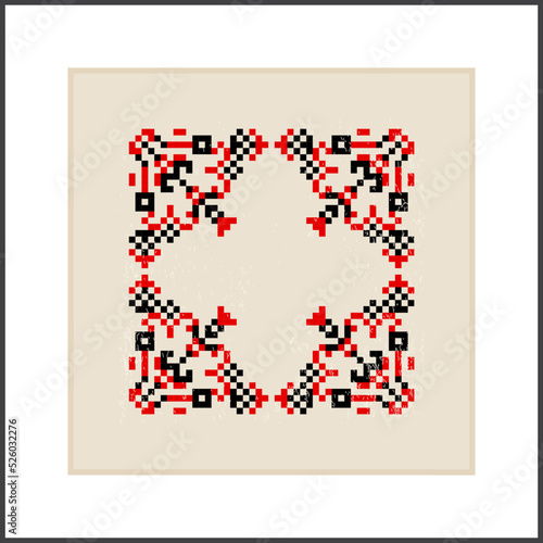 Traditional Ukrainian knitted embroidery art, ethnic mandala ornament vyshyvanka