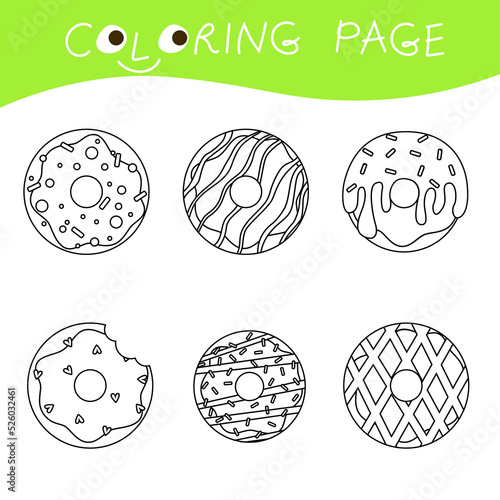 Color the set of donuts. Coloring pages for preschool kids.