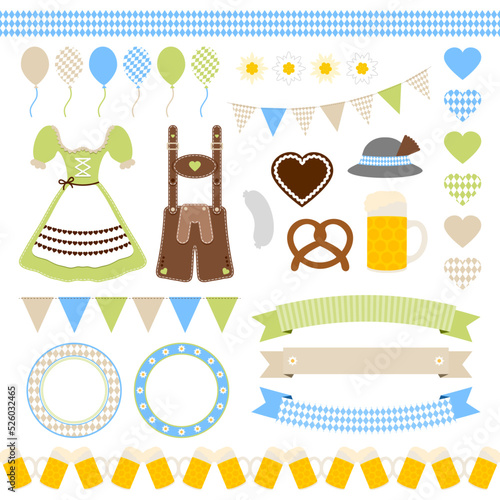 Set Oktoberfest Symbole Blau Grün Beige