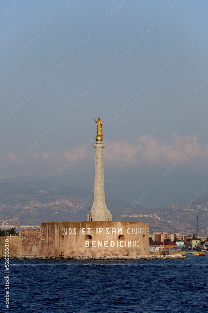 Messina Harbour with Madonnina golden statue, Sicily, Italy
