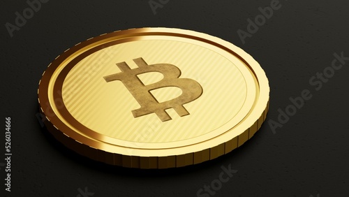 Golden Bitcoin coin on blac...