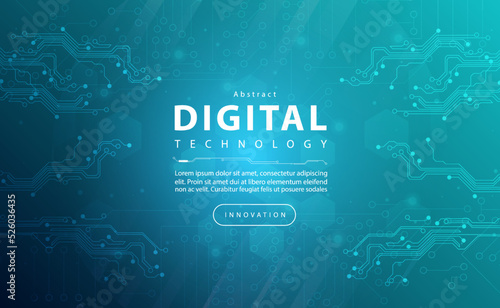 Digital technology banner blue green background concept, technology light blue effect, abstract tech, innovation future data, internet network, Ai big data, lines dots connection, illustration vector