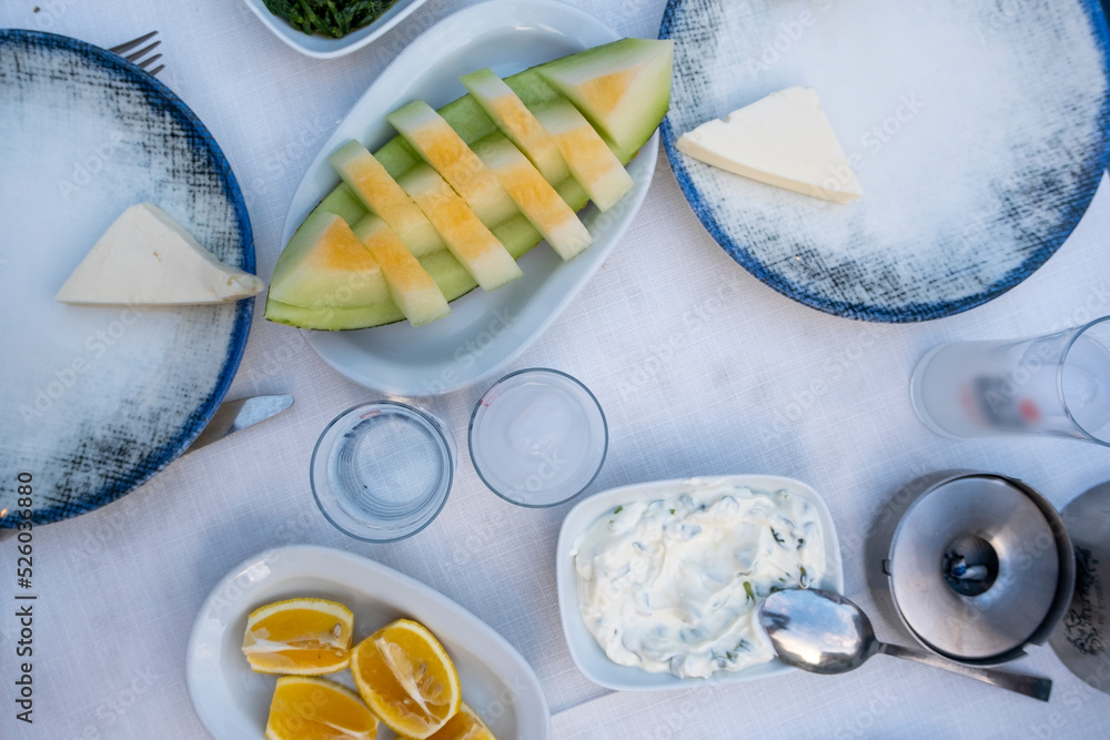 Traditional Turkish alcohol known as Rakı, Turkish Raki table with ...
