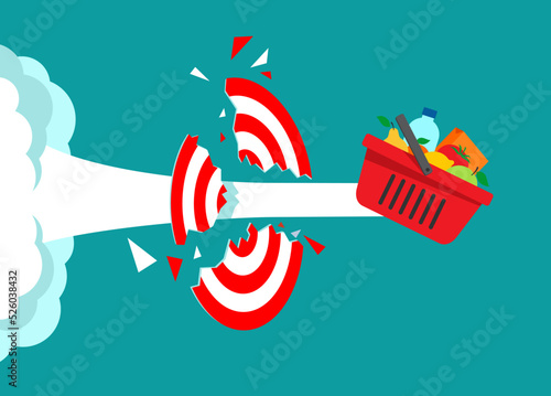 Shopping basket as missile hitting the target photo