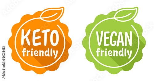 Keto and Vegan friendly badges in seal shape