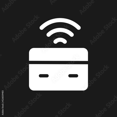 Wireless transfer money dark mode glyph ui icon. Transmit cash online. User interface design. White silhouette symbol on black space. Solid pictogram for web, mobile. Vector isolated illustration