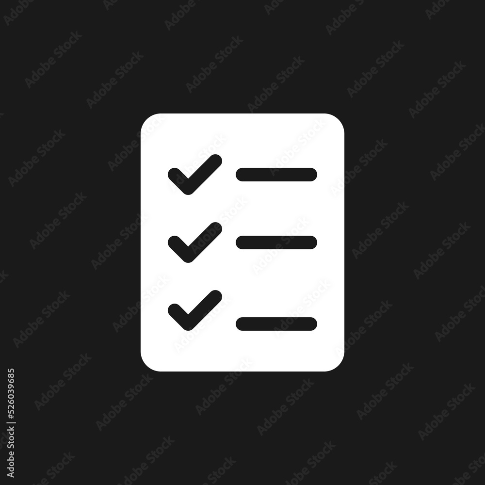 Shopping list dark mode glyph ui icon. Remembering items to shop. User interface design. White silhouette symbol on black space. Solid pictogram for web, mobile. Vector isolated illustration Shopping list dark mode glyph ui icon. Remembering items to shop. User interface design. White silhouette symbol on black space. Solid pictogram for web, mobile. Vector isolated illustration