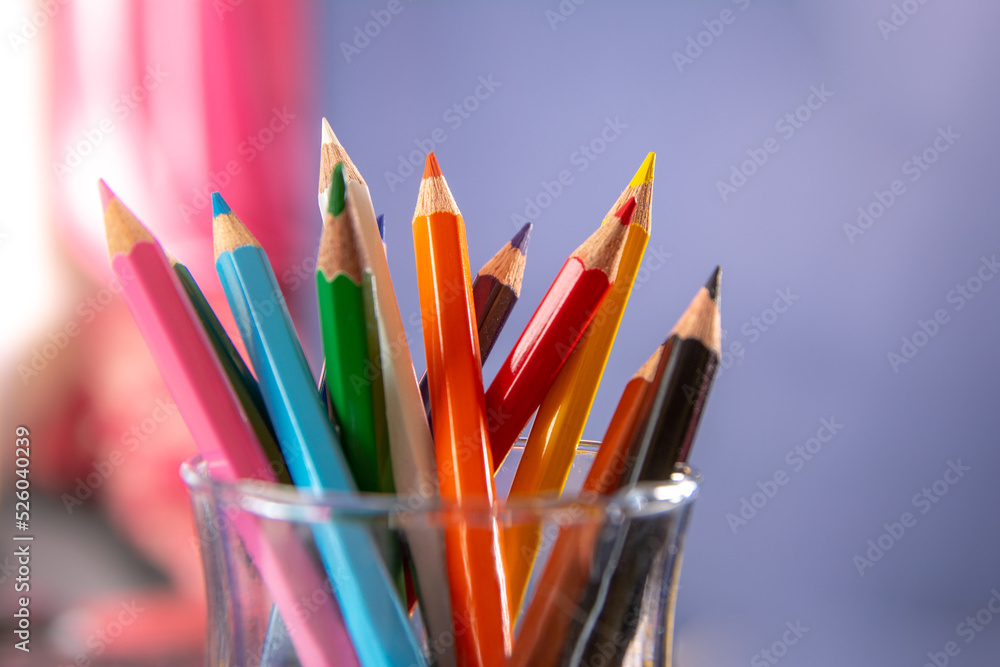 Close-up view of bunch of the colored pencil Close-up view of bunch of the colored pencil