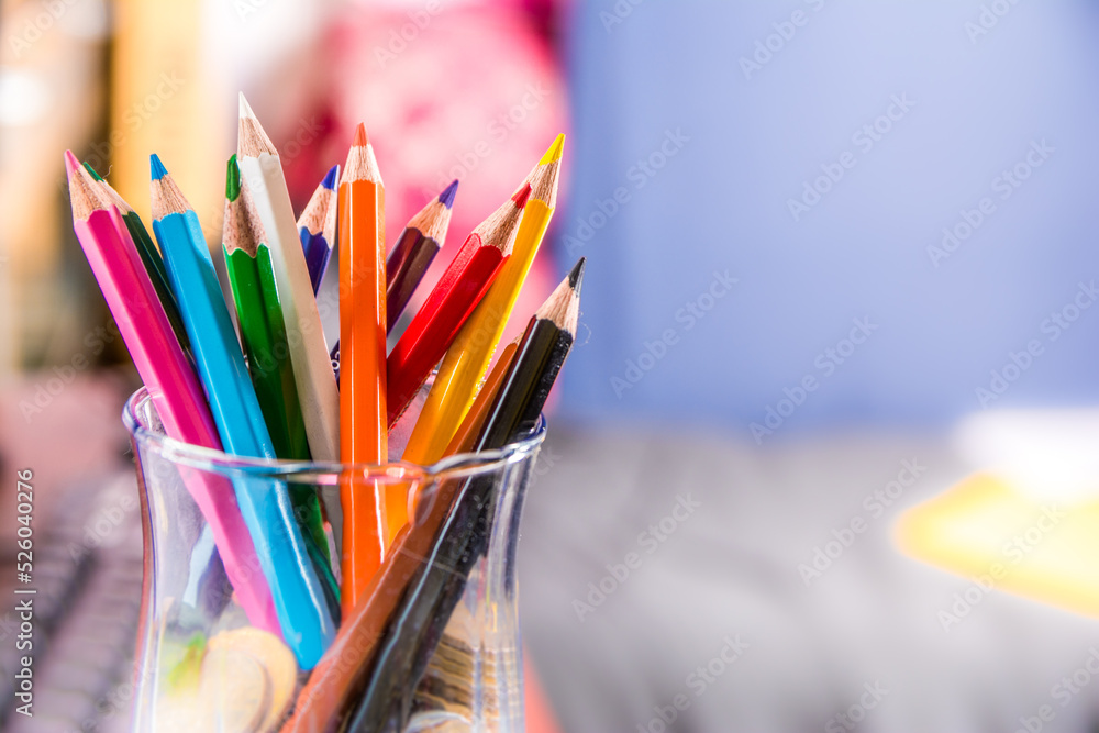 Close-up view of bunch of the colored pencil Close-up view of bunch of the colored pencil