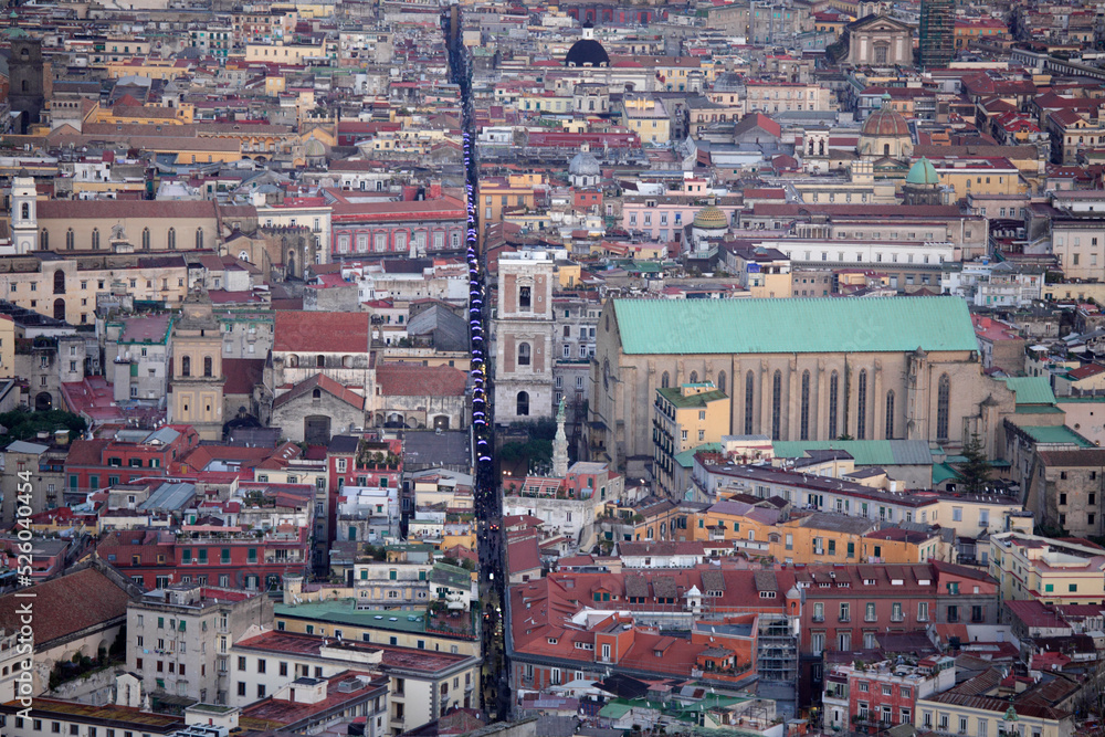 Elevated view of Spaccanapoli street, Naples, Italy
