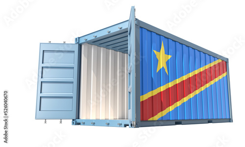 Cargo Container with open doors and Democratic Republic of the Congo national flag design. 3D Rendering
