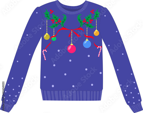 PNG Christmas hand drawn ugly sweater with Christmas decorations