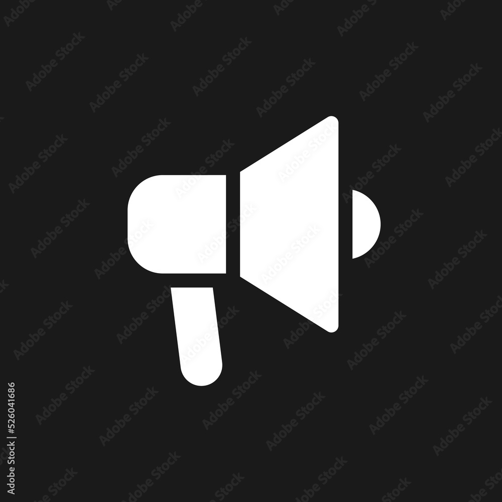 Handheld megaphone dark mode glyph ui icon. Announce about sales. User interface design. White silhouette symbol on black space. Solid pictogram for web, mobile. Vector isolated illustration Handheld megaphone dark mode glyph ui icon. Announce about sales. User interface design. White silhouette symbol on black space. Solid pictogram for web, mobile. Vector isolated illustration