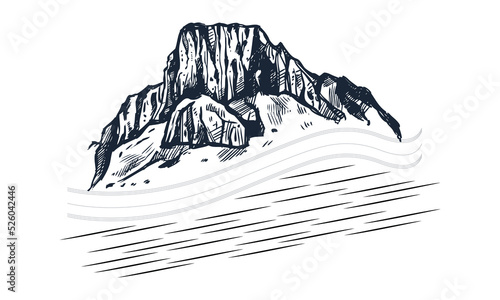 Landscape with large mountains. Nature beauty with road vector logo photo