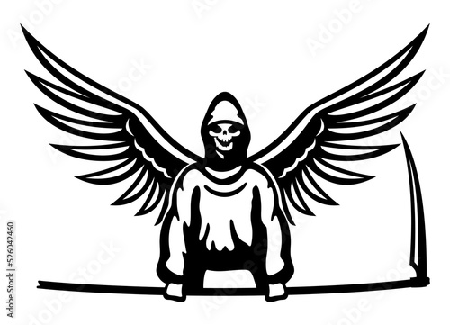 Angel of death with a scythe on a white background.