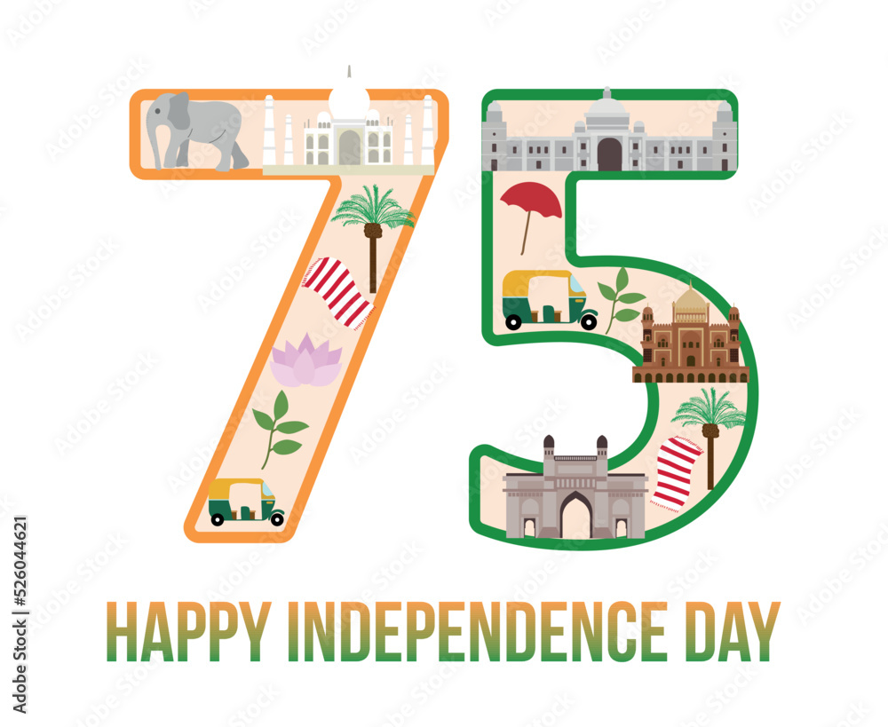 Fototapeta premium illustration of 75 banner with Indian flag for Independence Day of India on 15th August.