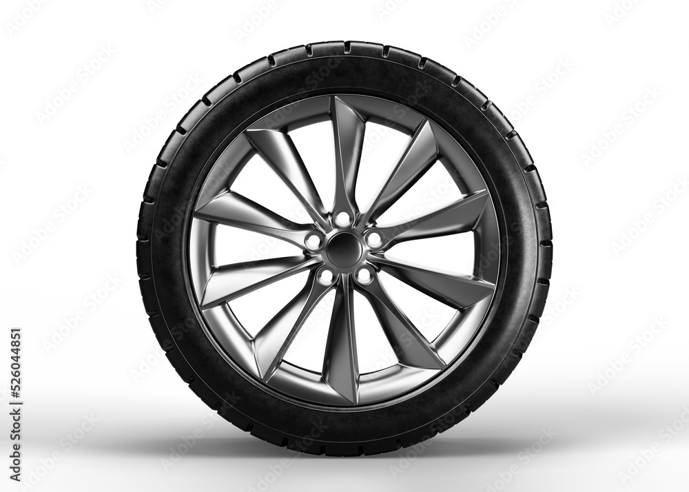 Car wheel isolated on transparent background. 3D rendering illustration