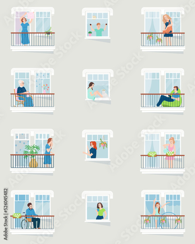 Neighbours In Their Windows Flat Icons