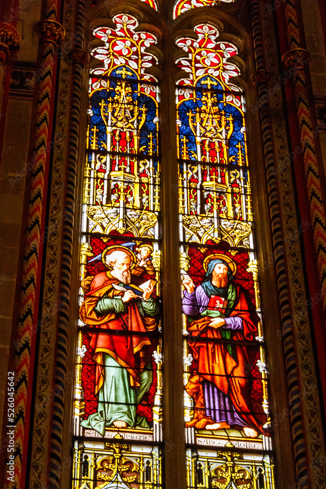 Stained glass window in St. Peter's Cathedral, Geneva, Switzerland