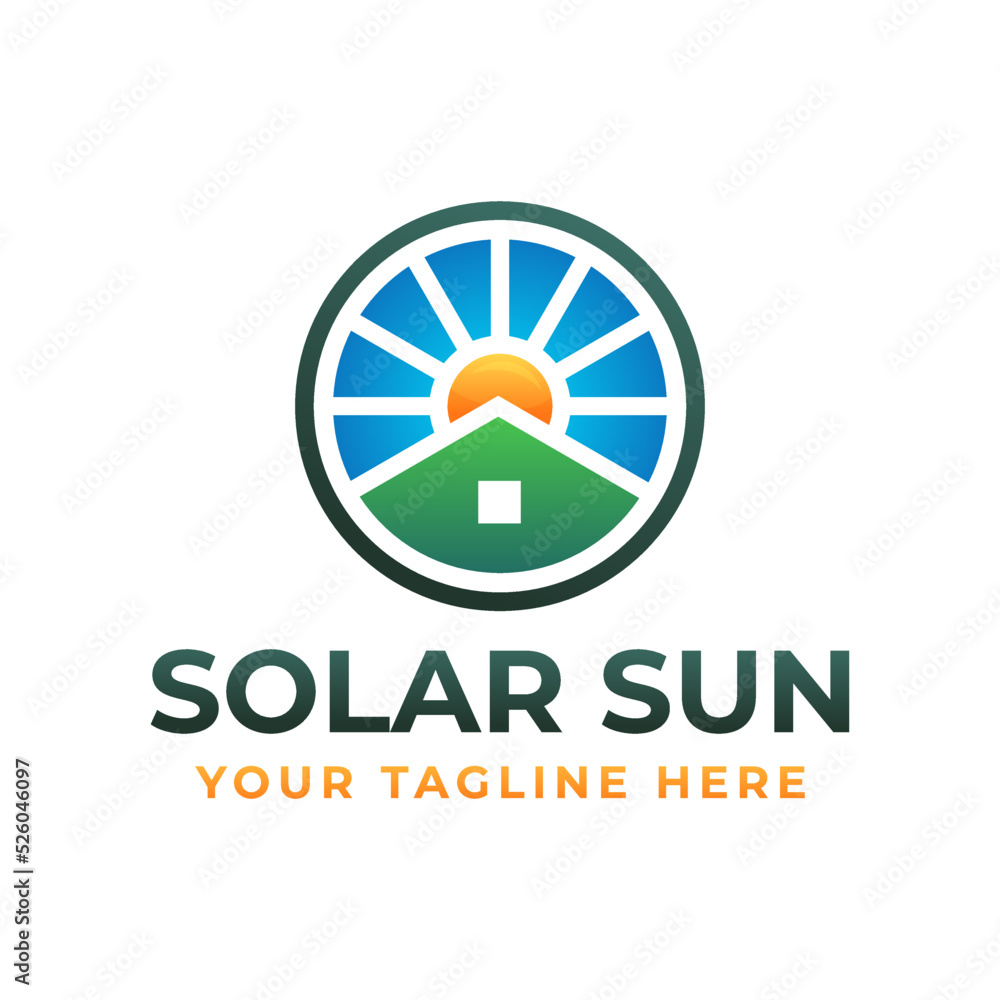 House and Sun Illustration Can Use For Solar System Roof Panel Company Logo House and Sun Illustration Can Use For Solar System Roof Panel Company Logo