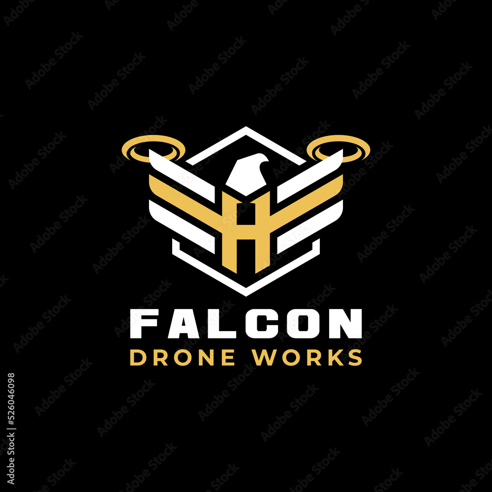 Falcon Head Drone Wings with Initial Letter H Logo Falcon Head Drone Wings with Initial Letter H Logo