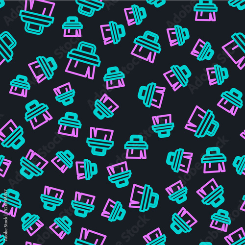 Line Sauna brush icon isolated seamless pattern on black background. Wooden brush with coarse bristles for washing in the bath. Anti cellulite massage. Vector