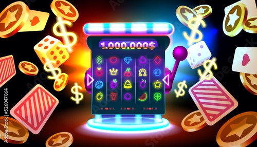 Casino slots machine winner, jackpot fortune of luck, 777 win banner. Vector