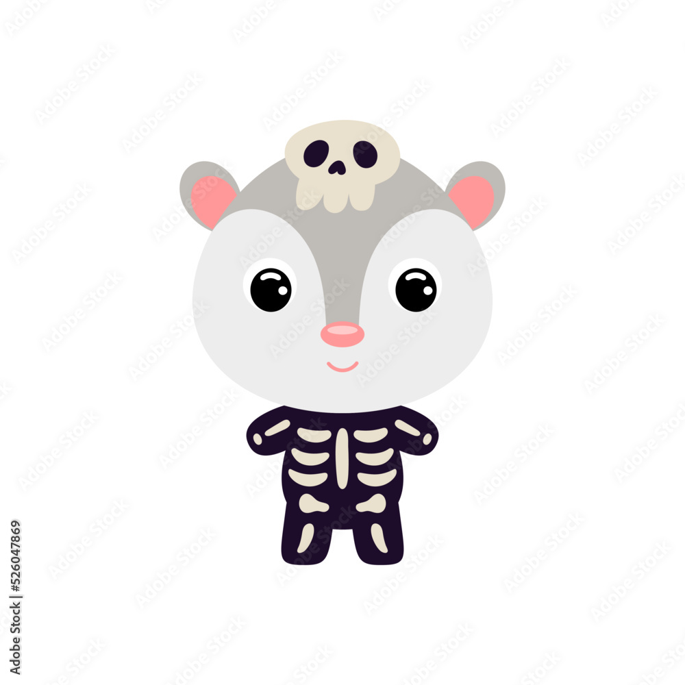 Cute little Halloween opossum in a skeleton costume. Cartoon animal character for kids t-shirts, nursery decoration, baby shower, greeting card, invitation, house interior. Vector stock illustration Cute little Halloween opossum in a skeleton costume. Cartoon animal character for kids t-shirts, nursery decoration, baby shower, greeting card, invitation, house interior. Vector stock illustration