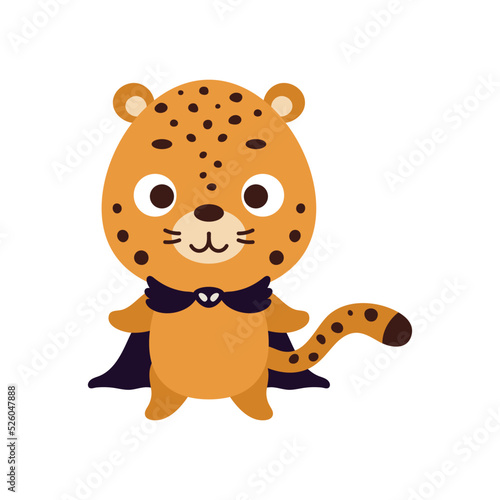 Cute little Halloween cheetah in a wizard costume. Cartoon animal character for kids t-shirts, nursery decoration, baby shower, greeting card, invitation, house interior. Vector stock illustration