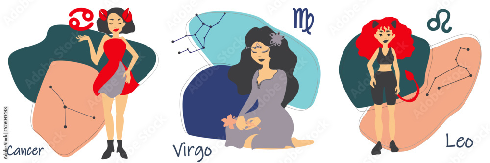 Obraz premium Set of zodiac signs. Constellations girls