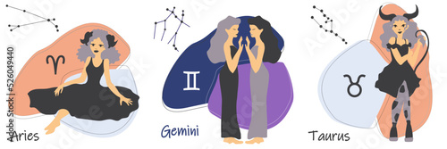 Set of zodiac signs. Constellations girls.