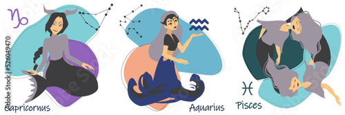 Set of zodiac signs. Constellations girls.