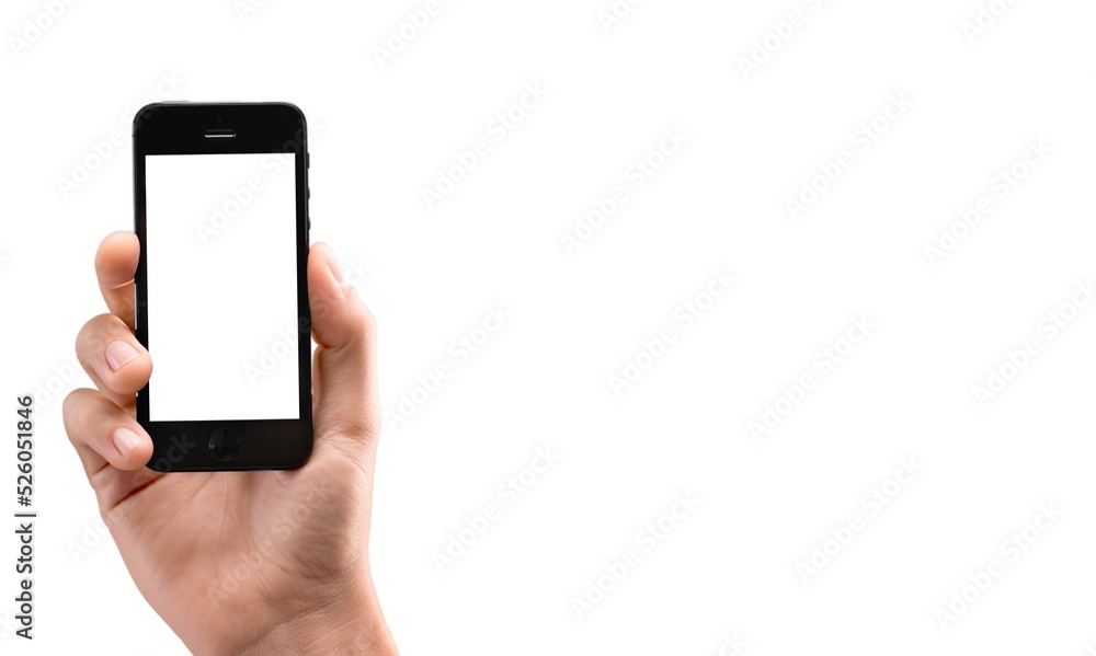 Hand holding smartphone with blank screen for Infographic Global Business web site design app Hand holding smartphone with blank screen for Infographic Global Business web site design app