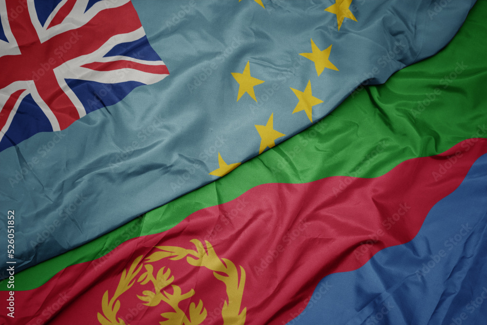 waving colorful flag of eritrea and national flag of Tuvalu . waving colorful flag of eritrea and national flag of Tuvalu .