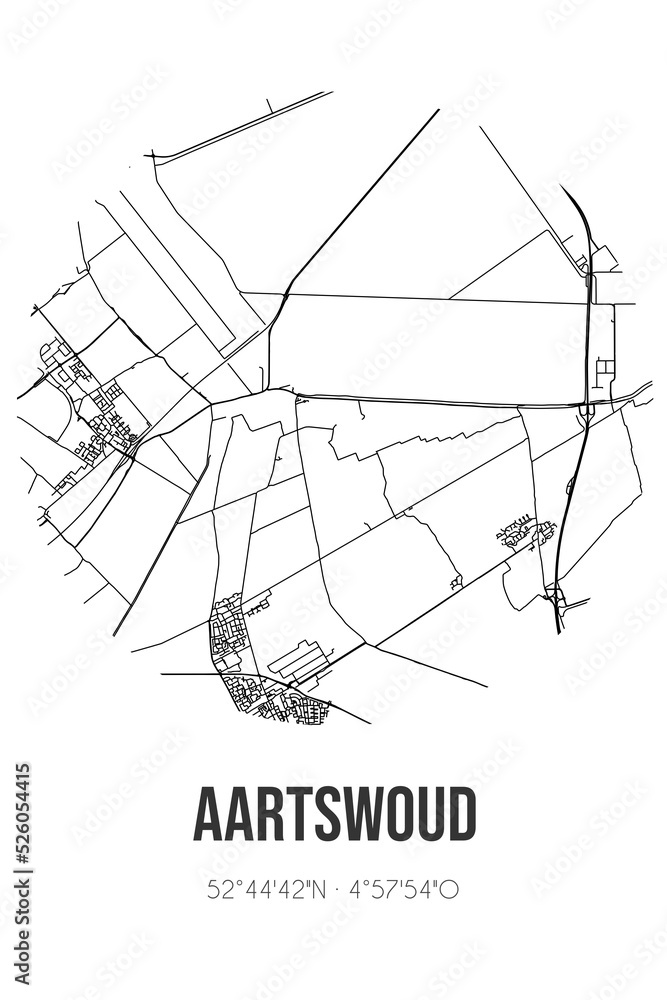 Abstract street map of Aartswoud located in Noord-Holland municipality of Opmeer. City map with lines Abstract street map of Aartswoud located in Noord-Holland municipality of Opmeer. City map with lines