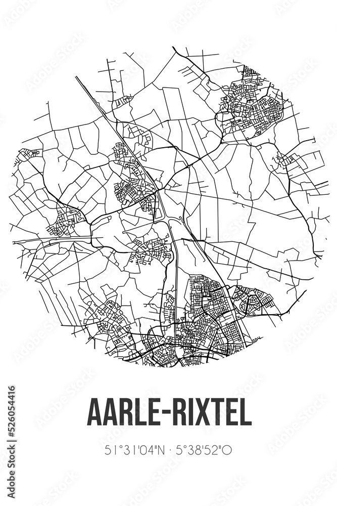 Abstract street map of Aarle-Rixtel located in Noord-Brabant municipality of Laarbeek. City map with lines