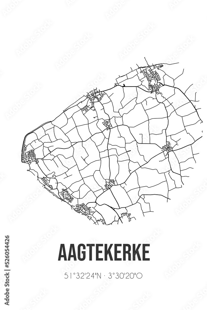 Abstract street map of Aagtekerke located in Zeeland municipality of Veere. City map with lines Abstract street map of Aagtekerke located in Zeeland municipality of Veere. City map with lines