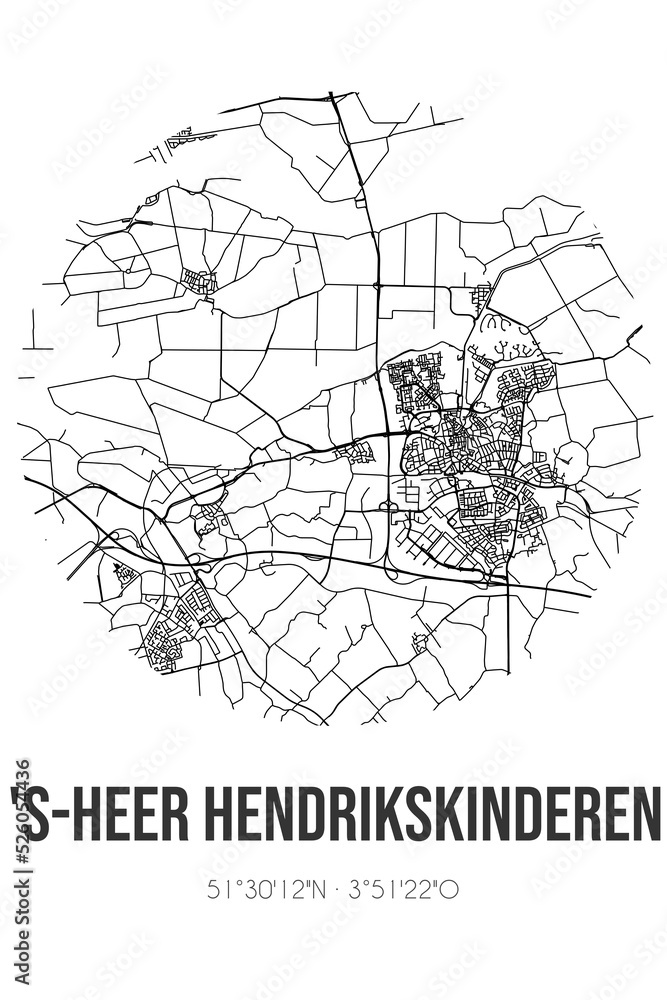Abstract street map of 's-Heer Hendrikskinderen located in Zeeland municipality of Goes. City map with lines Abstract street map of 's-Heer Hendrikskinderen located in Zeeland municipality of Goes. City map with lines