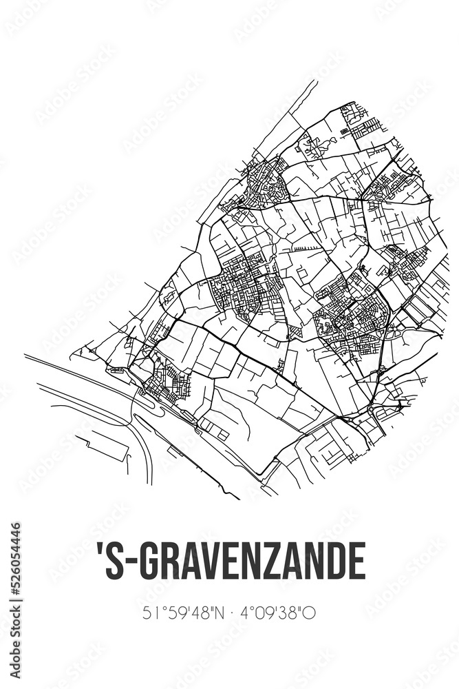 Abstract street map of 's-Gravenzande located in Zuid-Holland municipality of Westland. City map with lines Abstract street map of 's-Gravenzande located in Zuid-Holland municipality of Westland. City map with lines