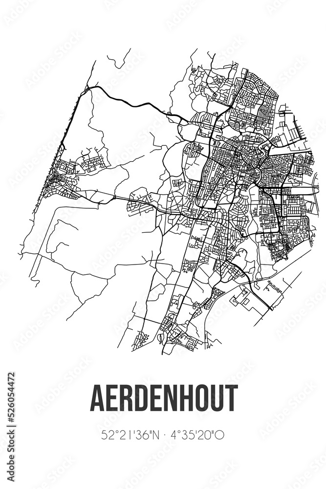 Abstract street map of Aerdenhout located in Noord-Holland municipality of Bloemendaal. City map with lines