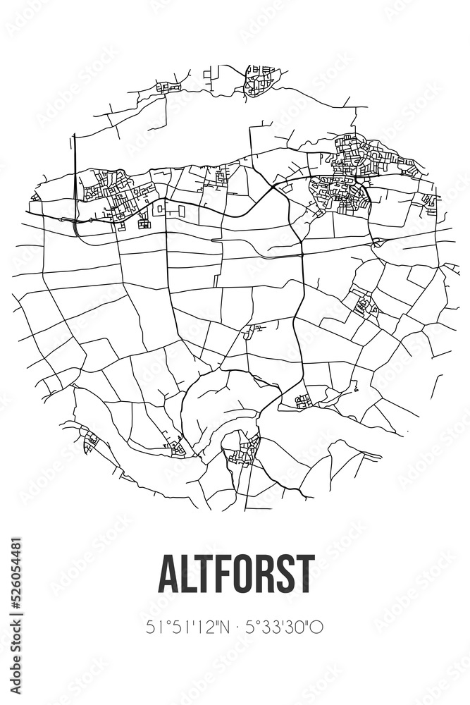 Abstract street map of Altforst located in Gelderland municipality of West Maas en Waal. City map with lines