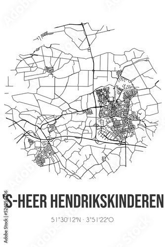 Abstract street map of  s-Heer Hendrikskinderen located in Zeeland municipality of Goes. City map with lines