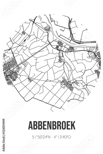 Abstract street map of Abbenbroek located in Zuid-Holland municipality of Nissewaard. City map with lines