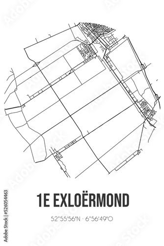 Abstract street map of 1e Exlo  rmond located in Drenthe municipality of Borger-Odoorn. City map with lines
